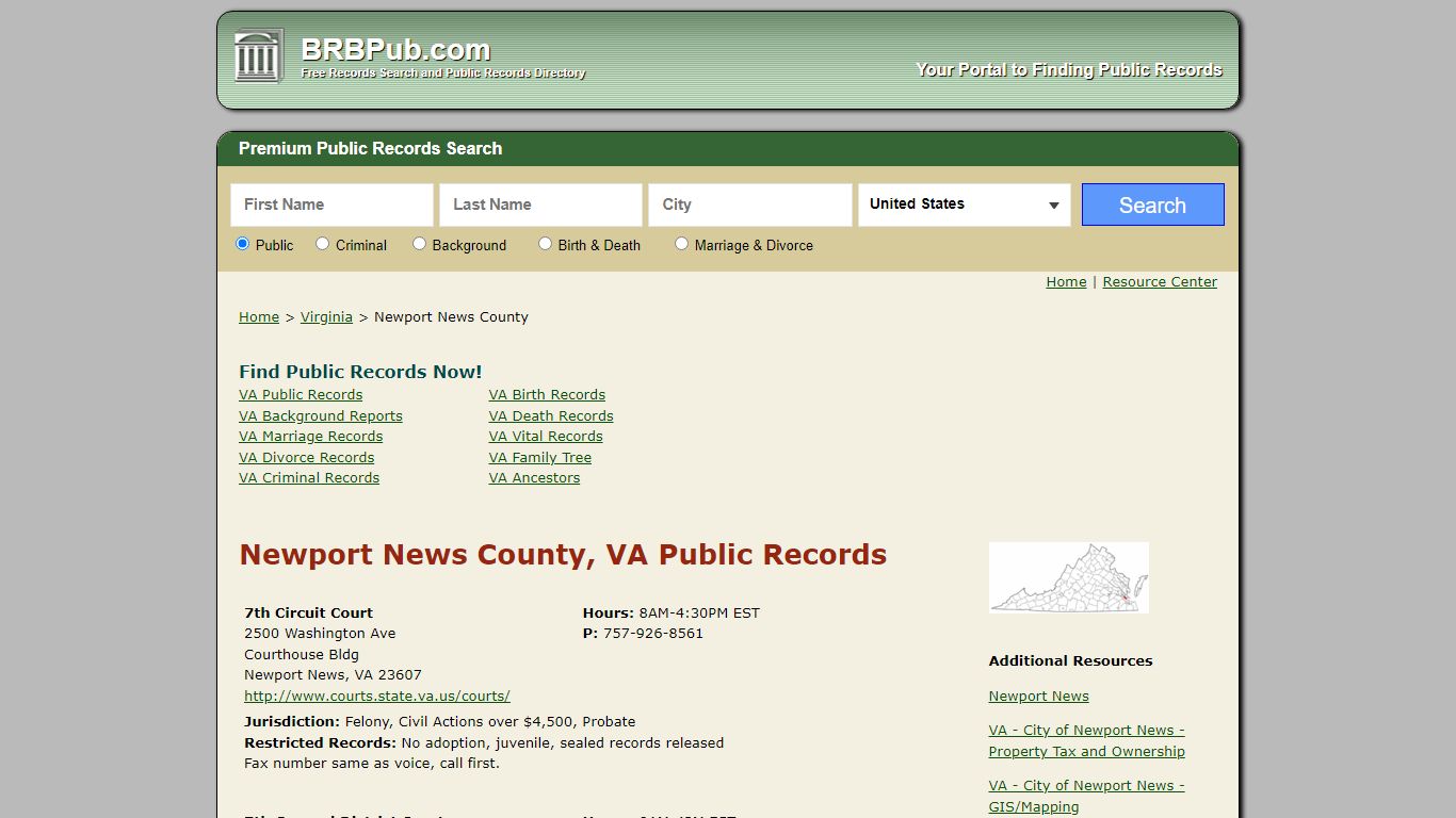 Newport News County, VA Public Records - BRB Pub